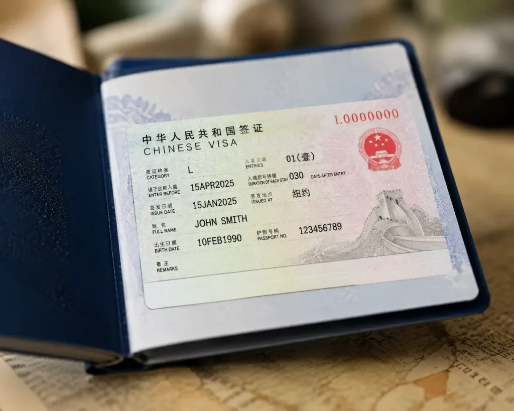 Approved china visa sticker in passport