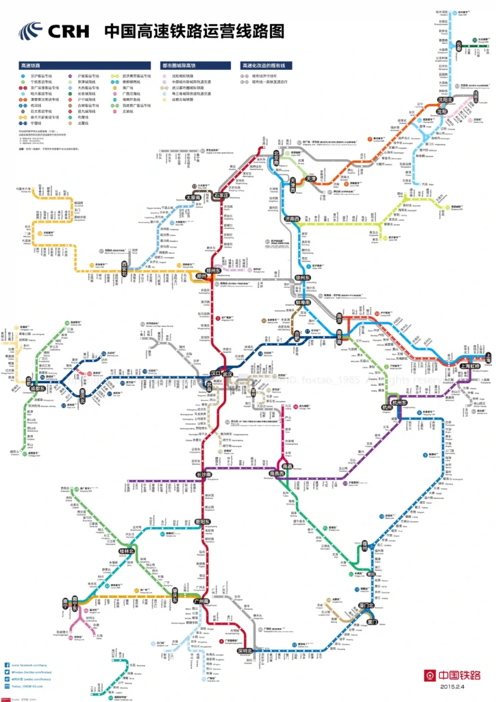 China high speed rail map showing major 2026 routes and cities