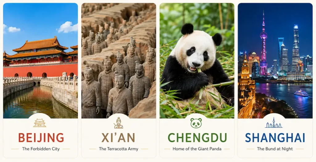 China itinerary 2 weeks four cities