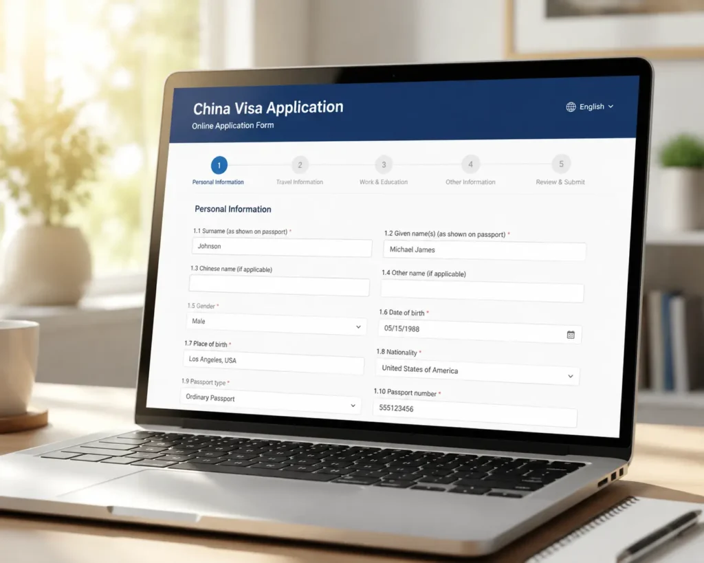 china visa application online COVA screen