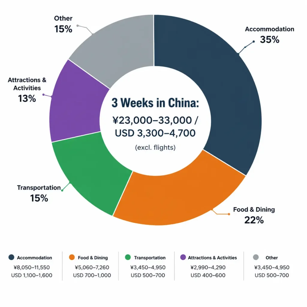 3 weeks in China cost budget breakdown pie chart