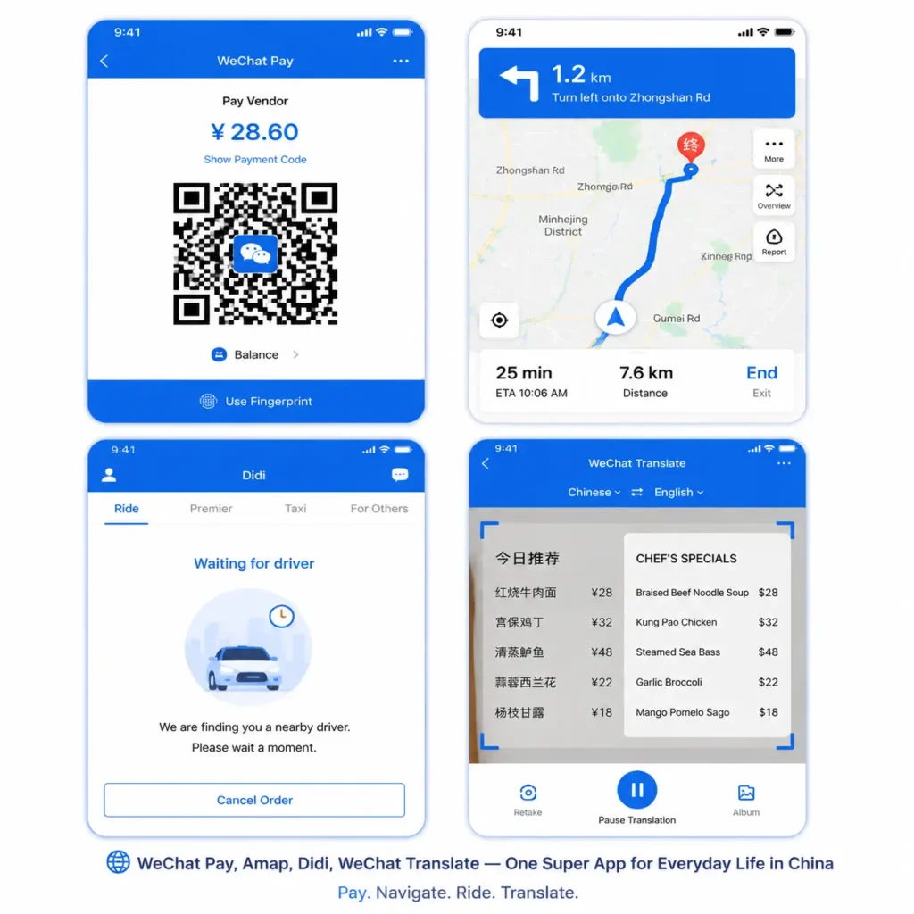 Essential China travel apps — Alipay Amap DiDi WeChat used with China SIM card