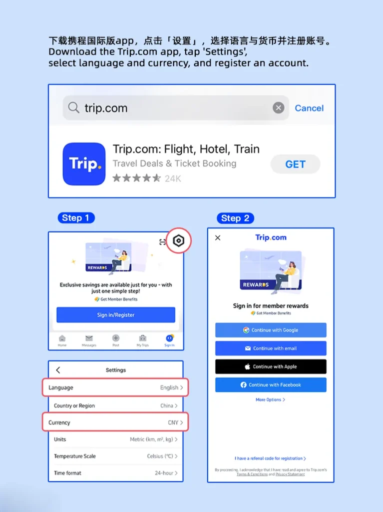book china flights on Trip.com English interface