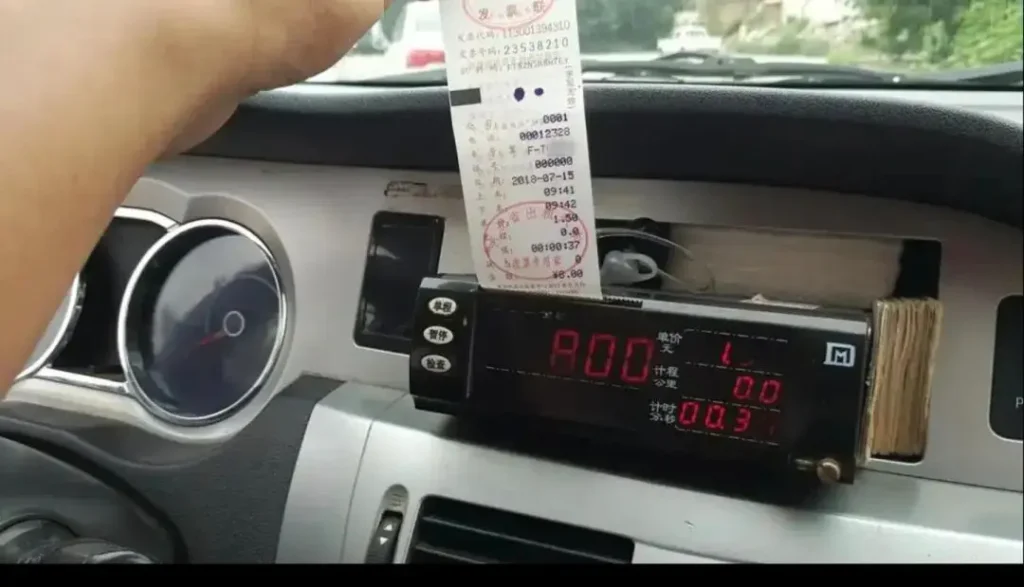 taxi china meter and receipt interior view