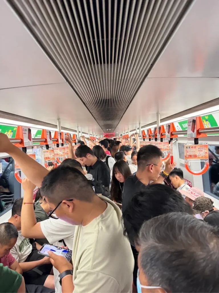 Beijing subway crowded carriages during rush hour