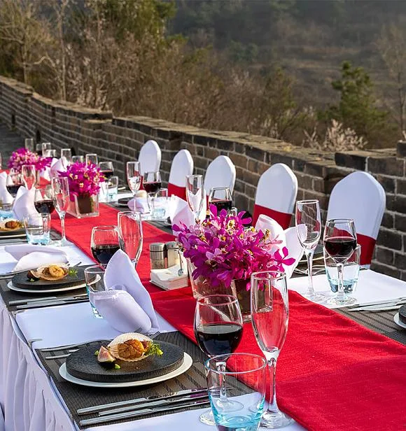 Private candlelit dinner on the Great Wall at sunset