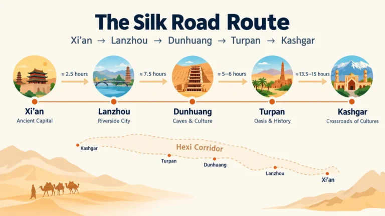 China Silk Road tours route map Xi‘an to Kashgar