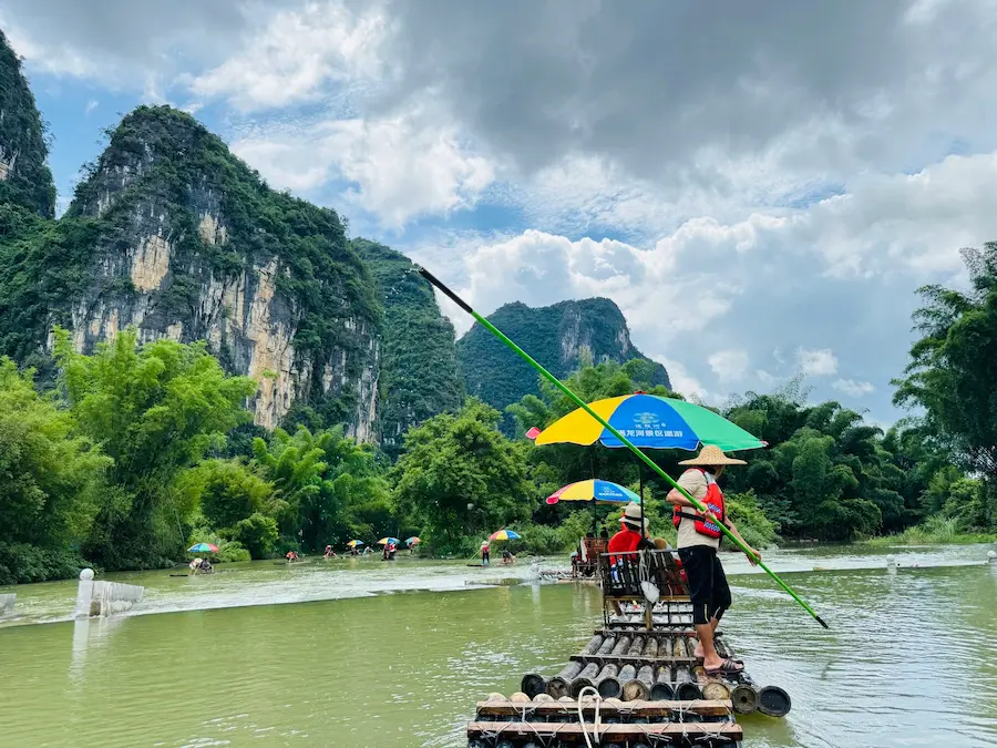 Yulong River hand-paddled bamboo raft, Yangshuo