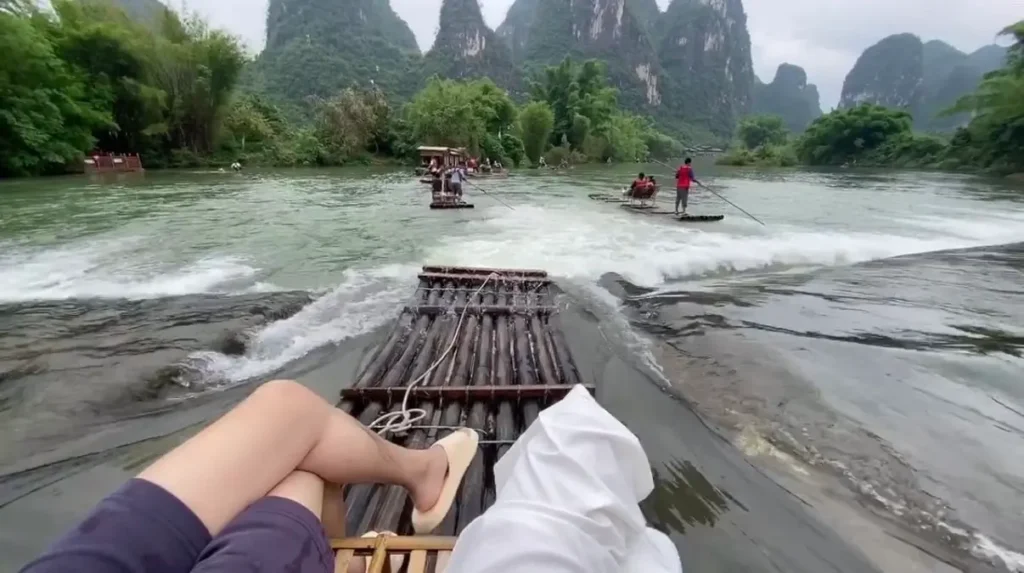 Bamboo rafting on the Yulong River in summer, Yangshuo