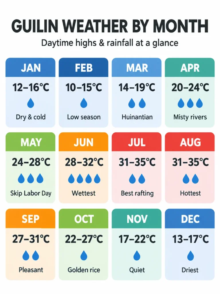 Guilin weather by month temperature and rainfall chart